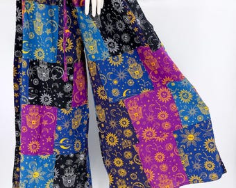 Katoenen patchwork harembroek handgemaakte wijde broek met hemelse print
