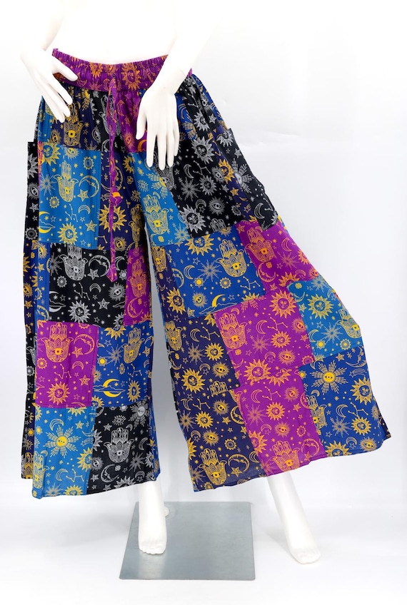 Cotton Patchwork Harem Pants Handmade Celestial Print Wide Leg Trousers