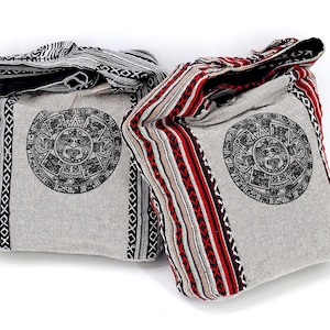 Aztec Calendar Print Crossbody Bag Handmade Cotton Messenger Bag