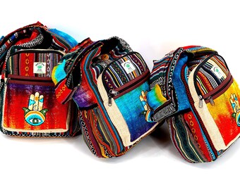 Himalayan Hemp Crossbody Bag Hamsa Hand Embroidered Tie Dye Boho Bag