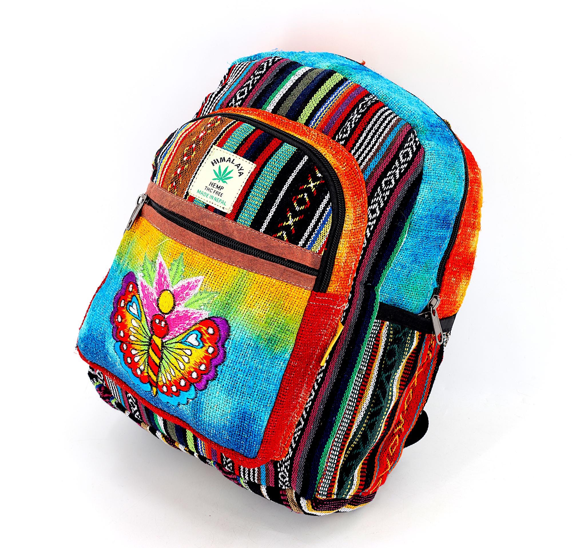 Himalayan Hemp Mini Backpack Flower Butterfly Embroidery 