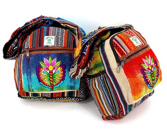 Himalayan Hemp Crossbody Bag Butterfly Embroidered Tie Dye Boho Hippie Bag