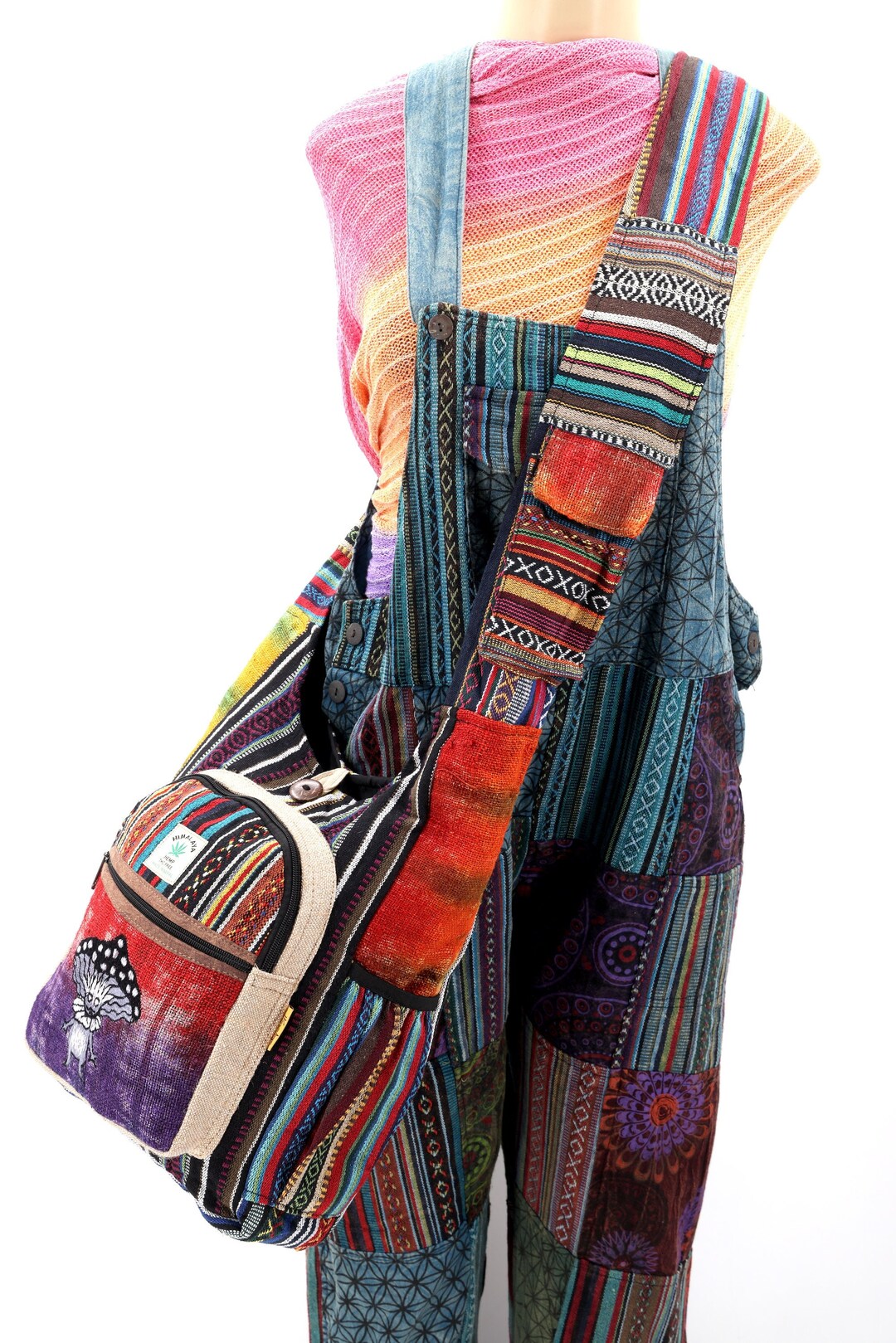 Hemp Side Bag Mushroom Design Unique Tapestry Hobo Bag Etsy