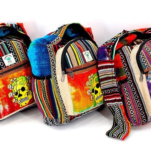 Himalayan Hemp Crossbody Bag Mushroom Embroidered Tie Dye Hippie Boho Bag