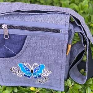 Handmade Cotton Crossbody Bag Butterfly Embroidered Hippie Bag