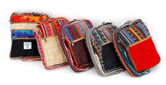 Himalayan Hemp Crossbody Bag Eco-friendly Gheri 5-pocket Messenger