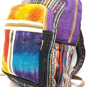 Himalaya Hemp Tie Dye Grand sac à dos Hippie Backpack Festival Backpack Randonnée et laptop Backpack FAIR TRADE Fait à la main avec amour