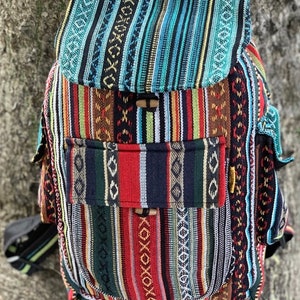 Unique Cotton Backpack Small Backpack Hippie Backpack Festival Backpack Hiking Backpack Patch Backpack FAIR TRADE Handmade with Love image 5