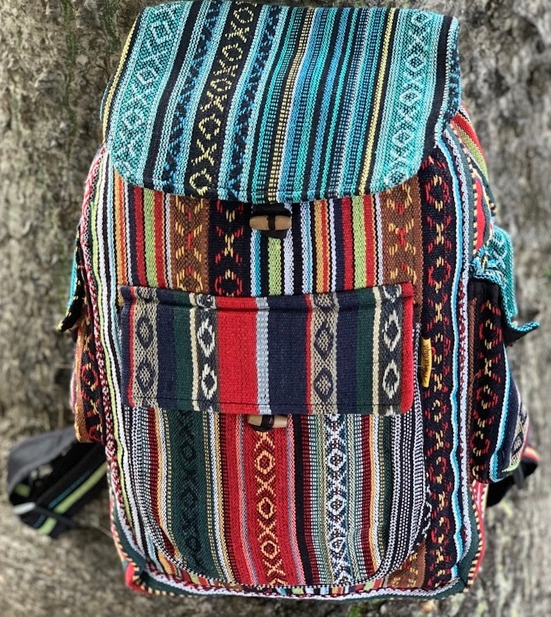 Unique Cotton Backpack Small Backpack Hippie Backpack Festival Backpack Hiking Backpack Patch Backpack FAIR TRADE Handmade with Love image 5