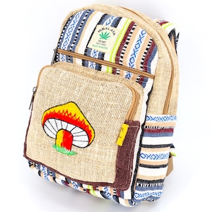 Himalayan Hemp Mini Backpack Mushroom Embroidered Sling Bag