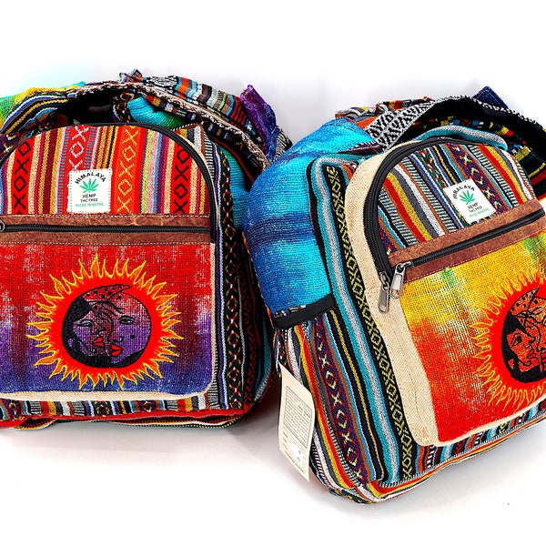Himalayan Hemp Crossbody Bag Sun & Moon Tie Dye Embroidered Boho Hippie Bag