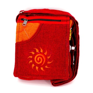 Unique designed Himalaya Cotton Sun Embroidered Red Colored Passport Crossbody Bag, Hippie Bag, Boho Bag, Eco-Friendly Crossbody Bag image 4