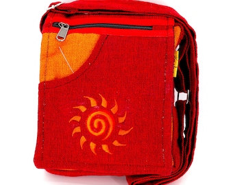 Himalaya Cotton Crossbody Bag Sun Embroidered Red Passport Bag