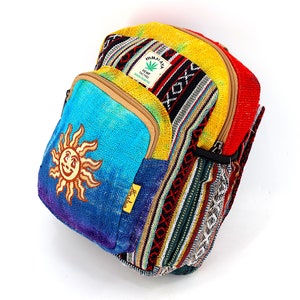 Unique designed Himalaya Hemp Smiling Sun Embroidered Tie Dye Small Backpack, Hippie Backpack, Boho Backpack, Eco-Friendly Backpack