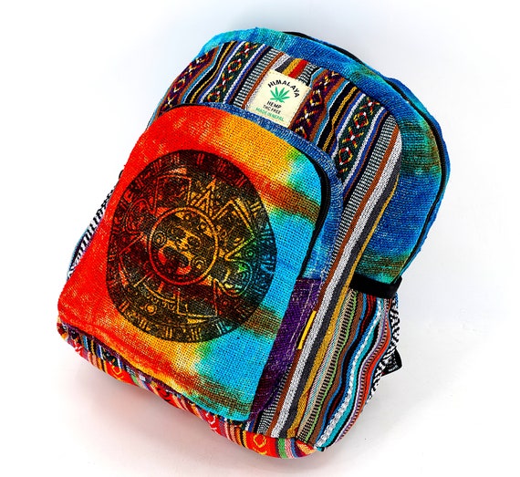 Himalayan Hemp Mini Backpack Aztec Calendar Tie Dye Boho Bag  display picture 2