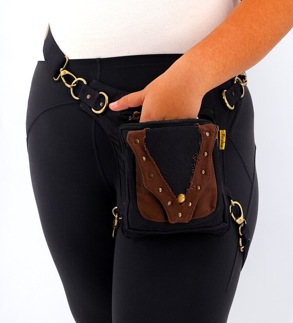 Bolso de rinonera con cinturon de pierna de color negro en forma de V de lona Himalaya de diseno unico bolso hippie bolso boho bolso ecologico Etsy Mexico