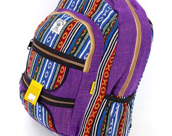 Himalayan Hemp Mini Backpack Multi-zippered Boho Hippie Bag  display picture 1