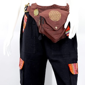 Flower of Life Fanny Pack Brown Canvas Hippie Boho Bag