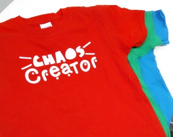 Chaos Creator Children's T-Shirt, Novelty lock down homeschooling t-shirt, Children's apparel, Kids slogan T-shirt,