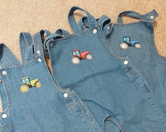 Tractor Dungarees, Children's denim dungarees, Baby Toddler First Dungarees, Baby Toddler Overalls, Embroidered bib and braces Kids