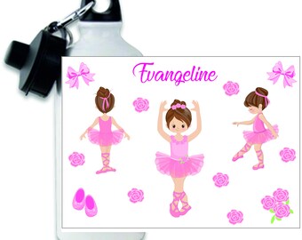 Personalised Ballerina themed metal water sports bottle for children, kids water bottle, girls water bottle, children's water bottle, custom