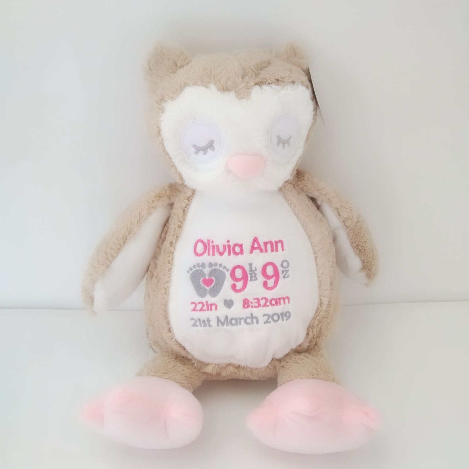 Personalised Owl Teddy Bear, Embroidered Keepsake Baby Teddy, New baby or Christening gift, Personal