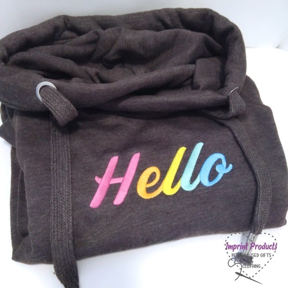 hello cowl neck hoodie