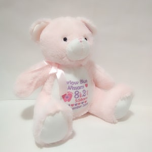 Personalised Pink Baby Teddy Bear, Custom Teddy, Embroidered Baby Teddy, New baby gift, Personalised teddy bears, newborn baby gift for girl