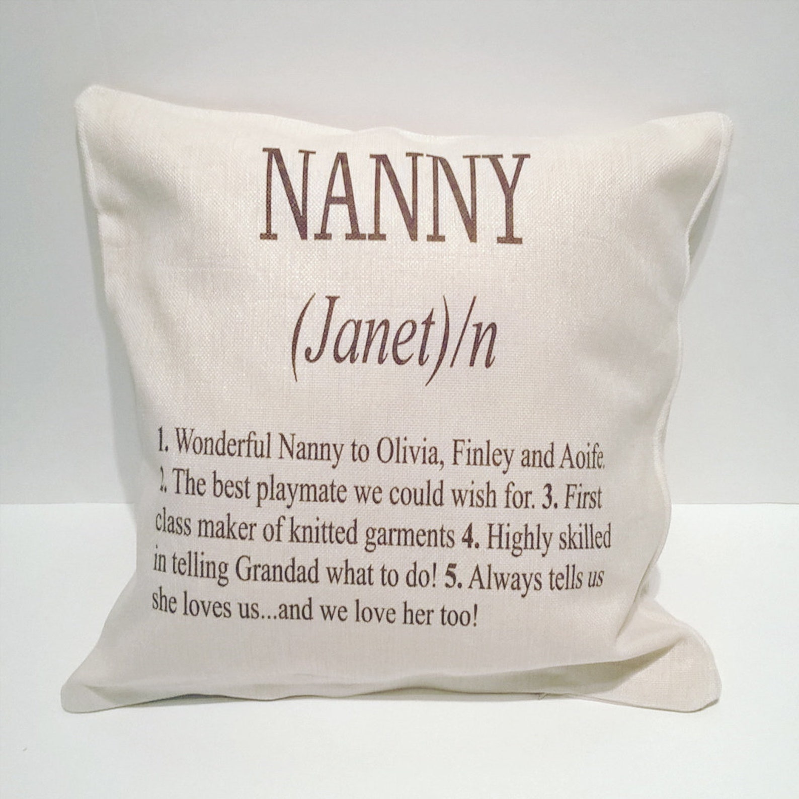 Personalised Nanny Linen Cushion Dictionary Definition Etsy