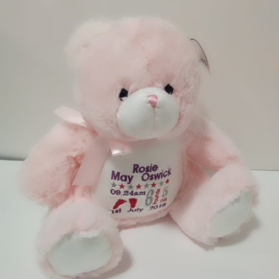 Personalised Pink Teddy Keepsake Gift for Baby Girl Embroidered Soft Toy Gift Idea for Newborn Baby Personalised Baby Gift Etsy UK