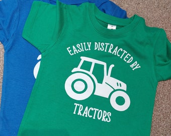 Easily Distracted By Tractors T-Shirt, Children's Kid's T-Shirt, Farming Gift, Little Farmer, Boy's Birthday Gift, Gift for Boys