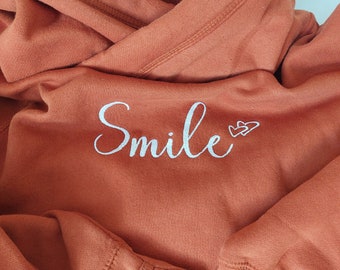 Embroidered Cowl Neck Hoodie, Smile Design Cowl Hoodie, Gift for her, Walking hoodie, Cross Neck Top