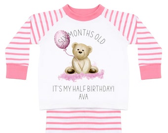 Half birthday pyjamas for girls, Half birthday gift, 6 months old, half way to one, 1/2 birthday pyjamas for boys