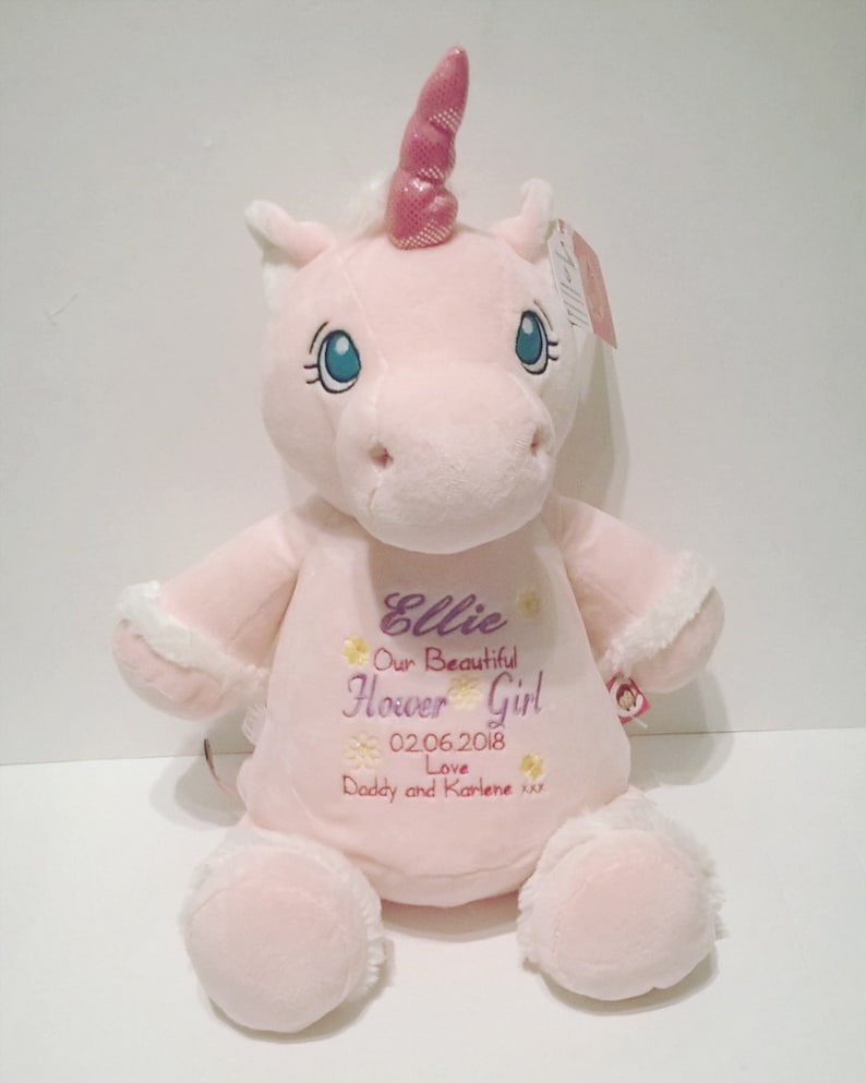 Personalised Flower Girl Unicorn Soft Toy Personalised Teddy Etsy