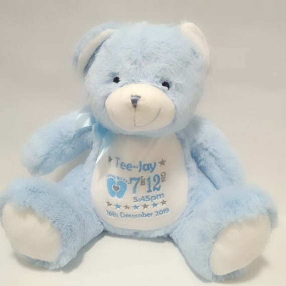 Ours en peluche bleu personnalisé de bébé, teddy personnalisé, nounours  brodé de chéri, nouveau cadeau de bébé, ours de nounours personnalisés,  cadeau