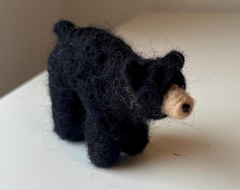 Needle Felted Waldorf Wool Black Bear with Brown Nose Toy, Gift, or Decoration