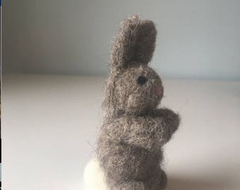 Needle Felted Wool Gray Bunny