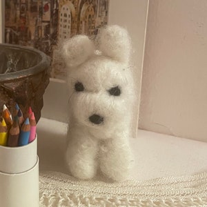 Needle Felted White Wool Dog