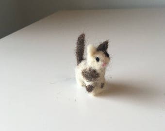 Needle Felted Wool Brown & White Waldorf Kitten Decoration/Toy/Gift