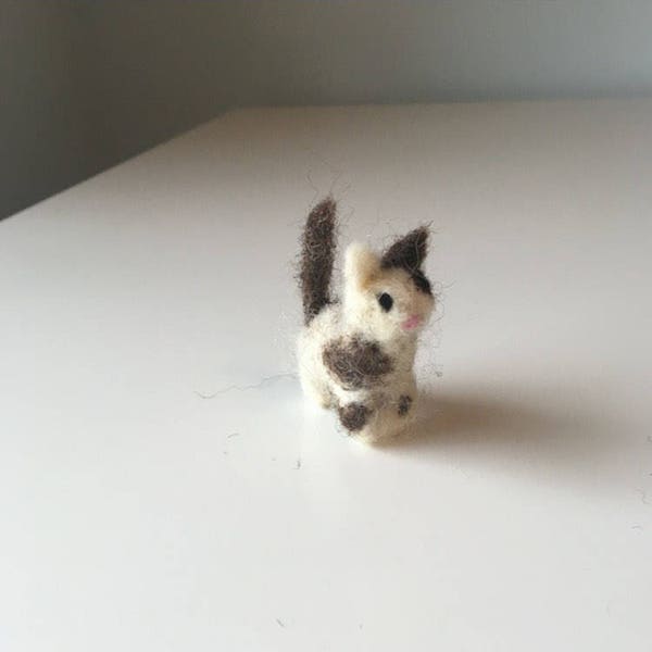 Needle Felted Wool Brown & White Waldorf Kitten Decoration/Toy/Gift