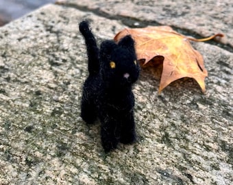 Needle Felted Waldorf Wool Black Kitten Toy/Decoration