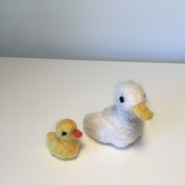 Needle Felted Wool Duck and Duckling Set