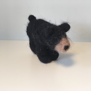 Needle Felted Waldorf Wool Black Bear with Brown Nose Toy, Gift, or Decoration