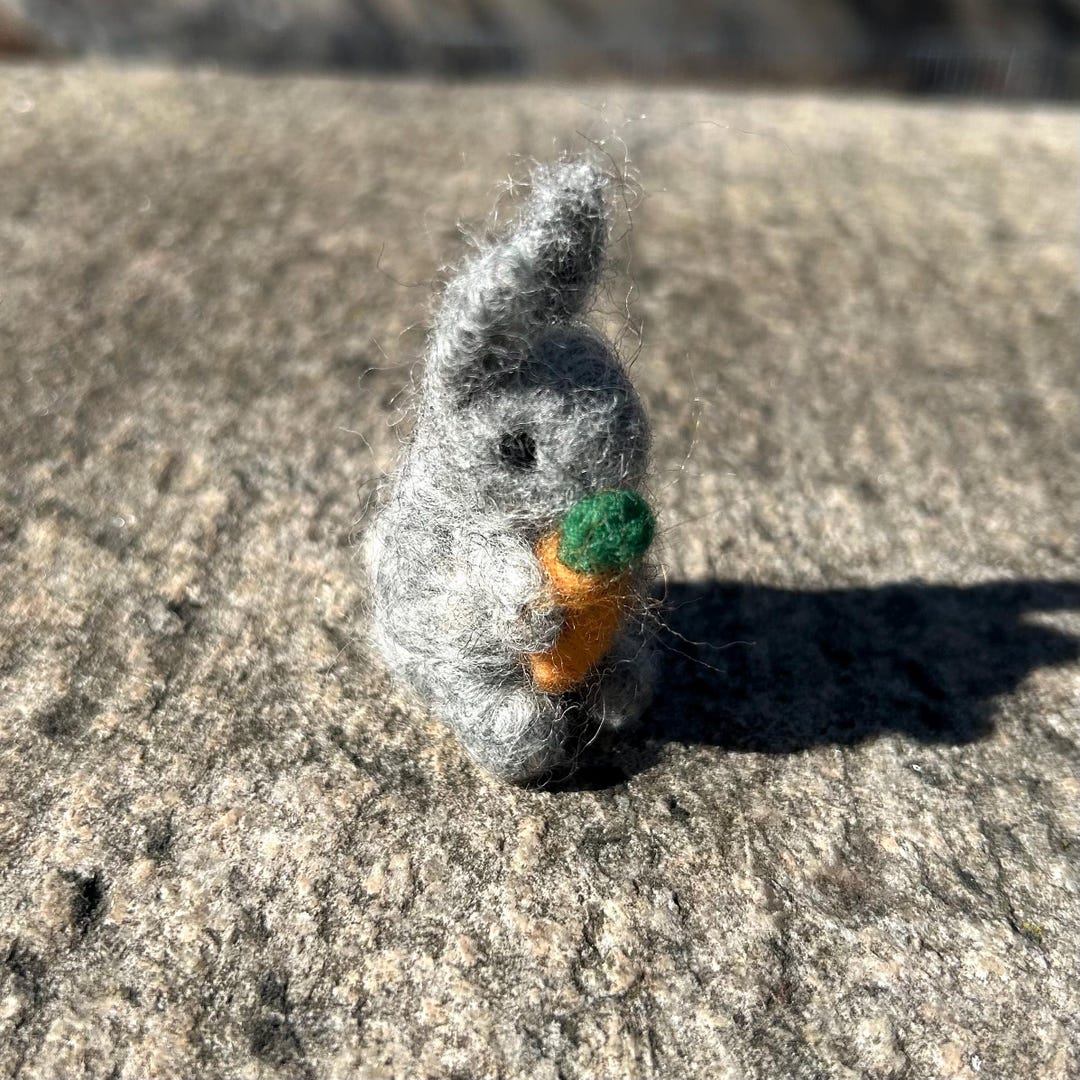 Needle Felted Gray Wool Bunny With Carrot - Etsy