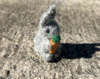 Needle Felted Gray Wool Bunny with Carrot