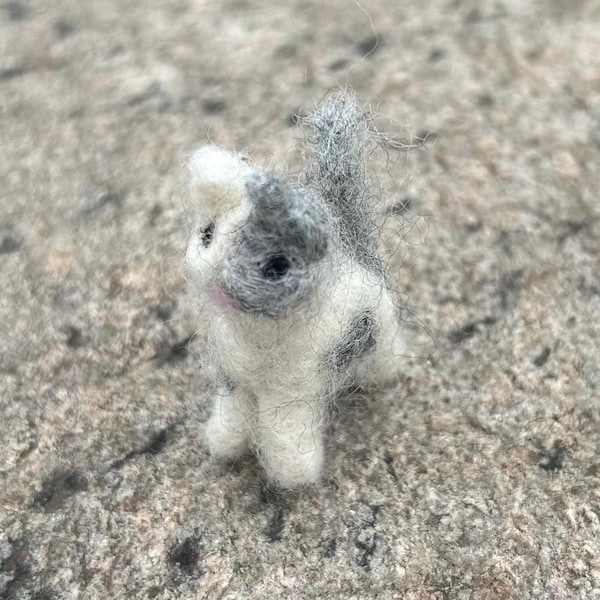Needle Felted Gray and White Kitten Decoration, Gift, or Toy