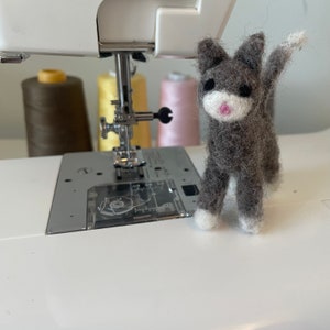 Needle Felted Gray Wool Cat with White Accents
