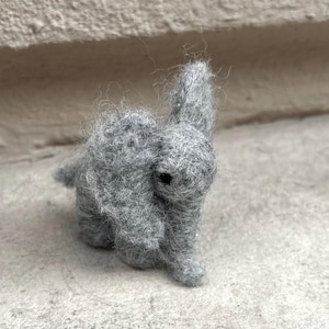 Needle Felted Gray Wool Elephant