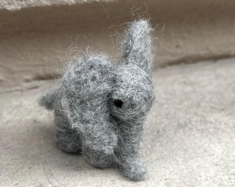 Needle Felted Gray Wool Elephant