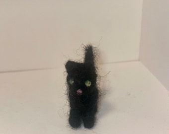 Needle Felted Waldorf Wool Black Kitten Toy/Decoration